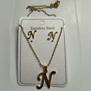 New Stainless Steel letter N necklace/earrings